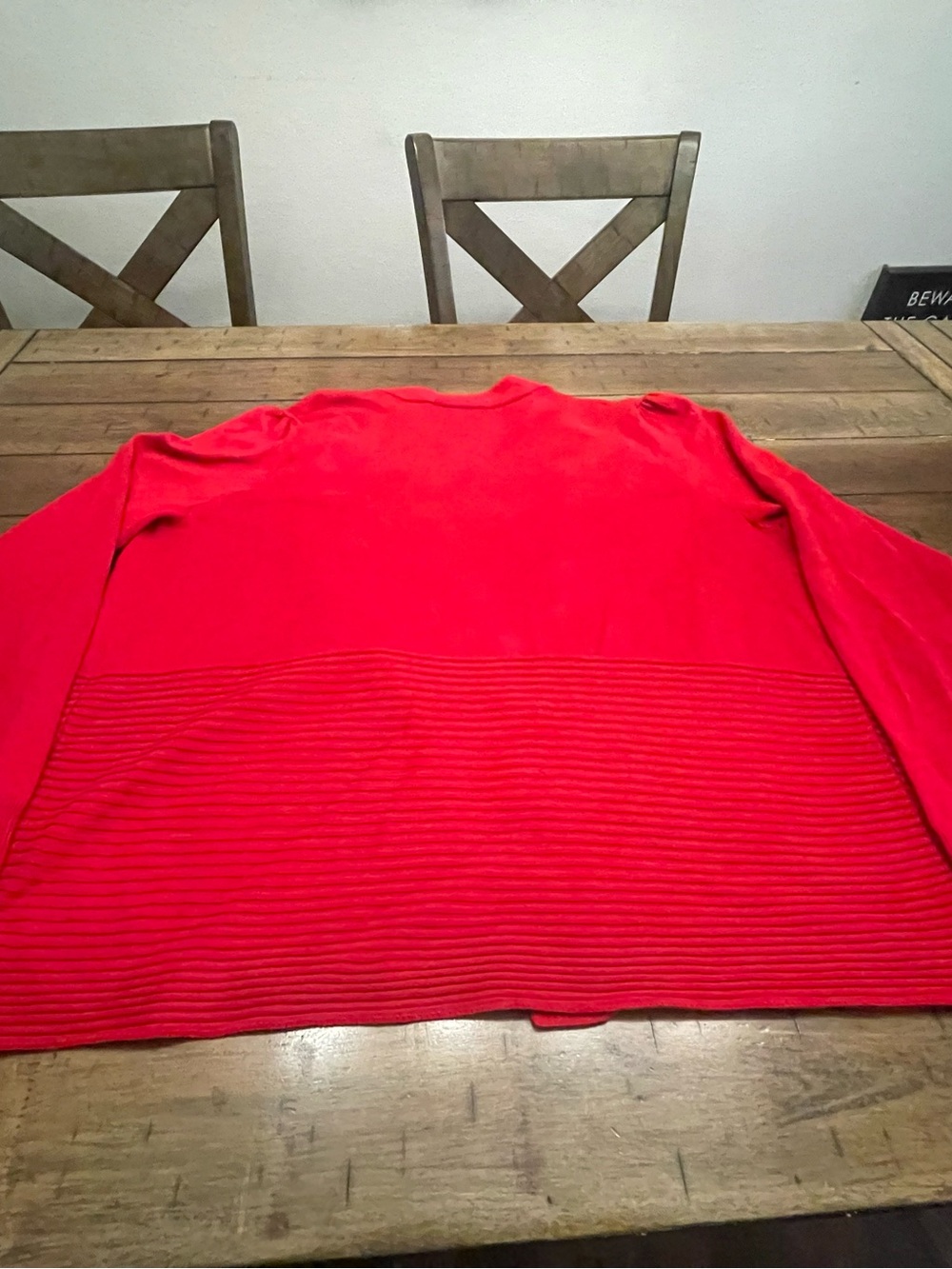 Open-Front Red Ribbed Hem Cardigan Sweater - Picture 8 of 8